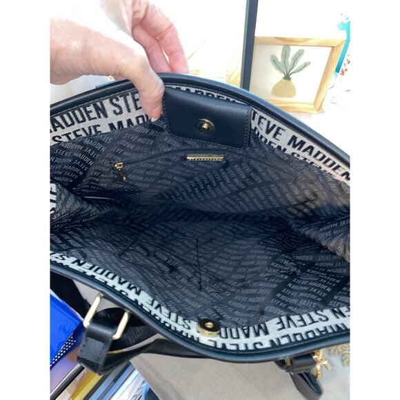 Steven Madden Large Purse Bag Tote Logo Gray Black Card Wallet Strap Handles GUC - Picture 9 of 12
